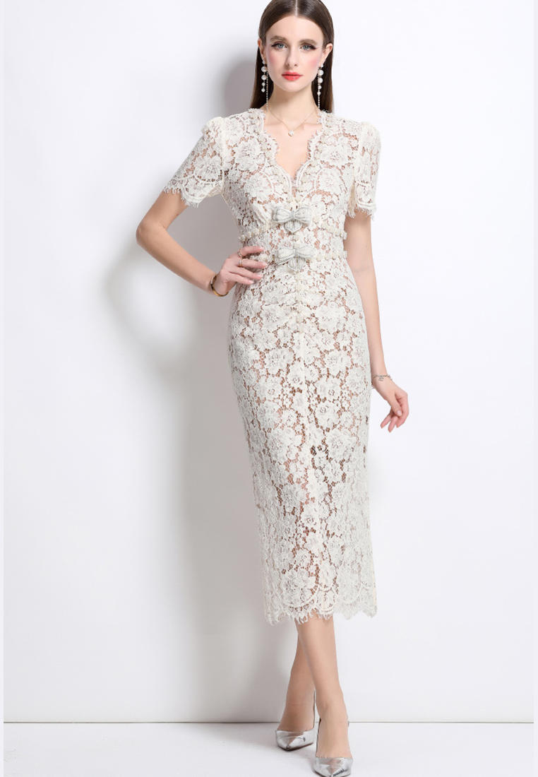 Summer butterfly diamond lace short-sleeved dress CA225042257BE