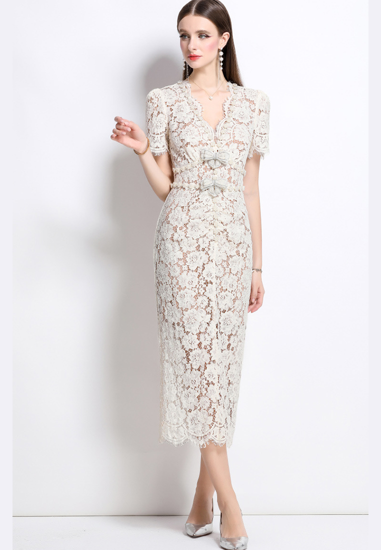 Summer butterfly diamond lace short-sleeved dress CA225042257BE