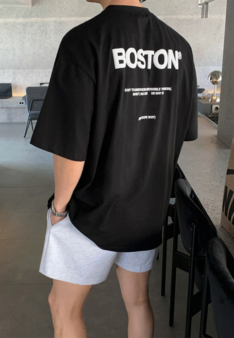 Men's summer loose letter printed cotton short-sleeved shirt CA25052357BK