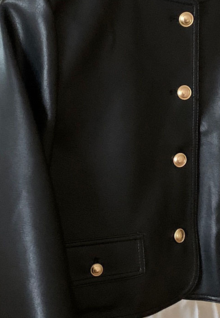 Casual single breasted versatile leather jacket CA241128157BK