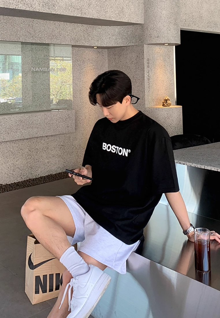 Men's summer loose letter printed cotton short-sleeved shirt CA25052357BK