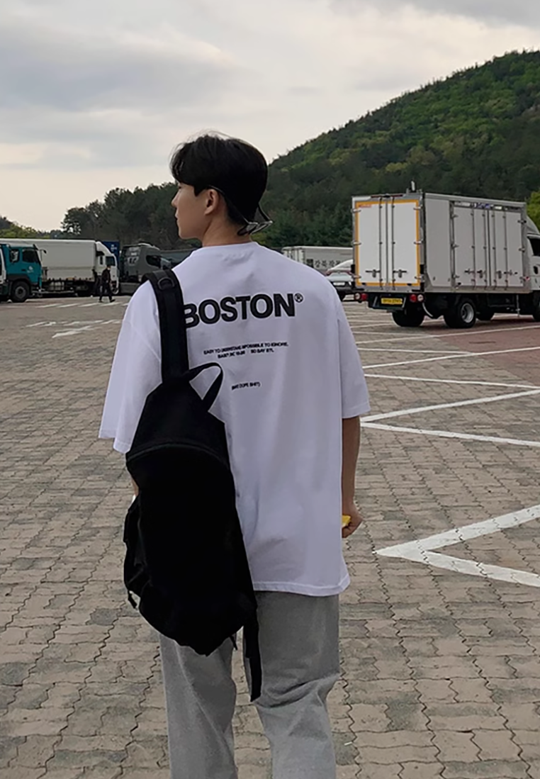 Men's summer loose letter printed cotton short-sleeved shirt CA25052357BK