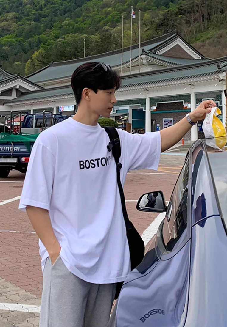 Men's summer loose letter printed cotton short-sleeved shirt CA25052357BK