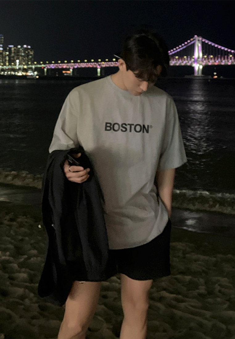 Men's summer loose letter printed cotton short-sleeved shirt CA25052357BK