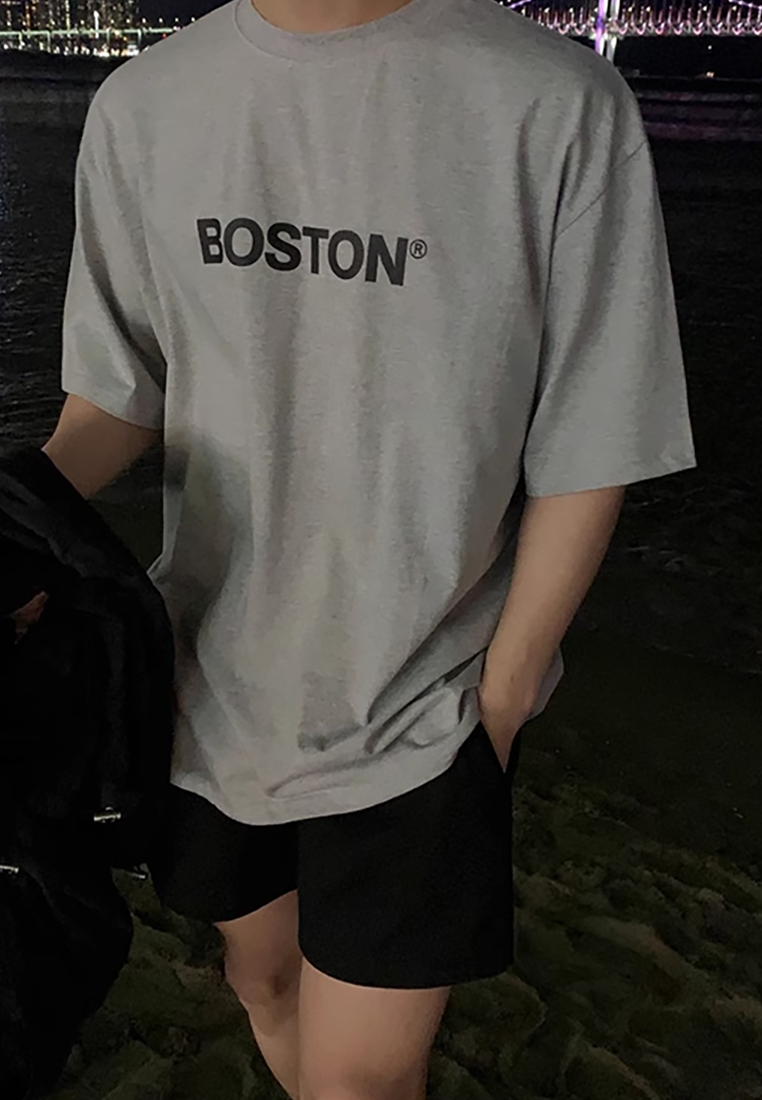 Men's summer loose letter printed cotton short-sleeved shirt CA25052357BK