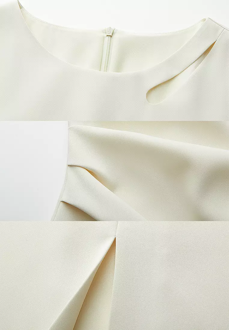 Hollow drop collar short-sleeve elegant long skirt CA24032523BE-M