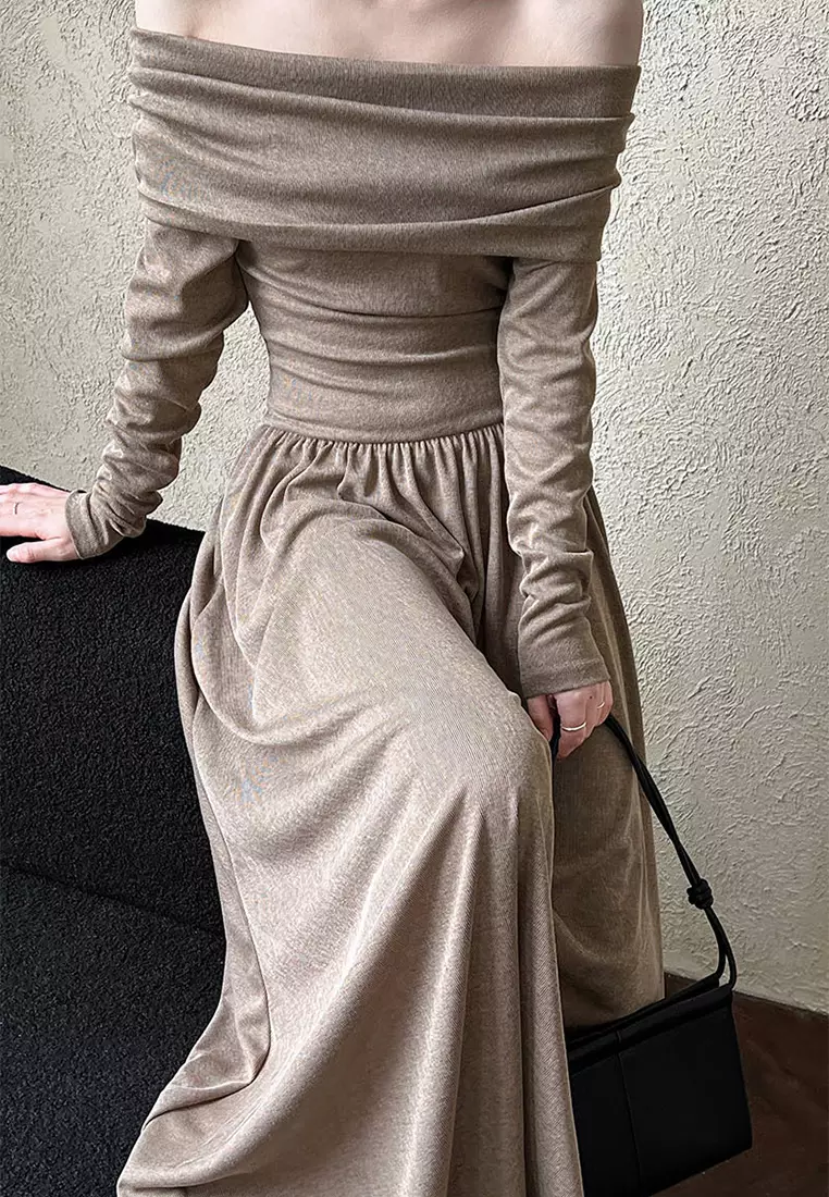 French style new off shoulder style waist cinching dress CA24092362BE