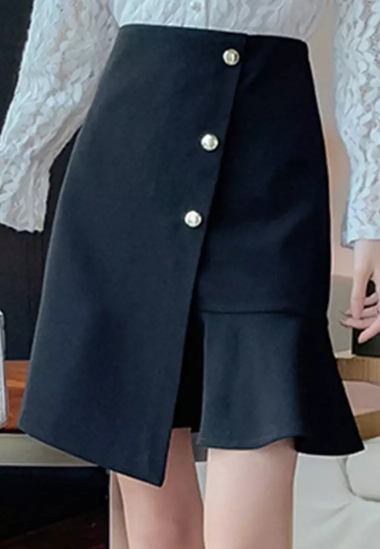 Temperament High Waist Pack Hip Ruffle Skirt A22022521BK