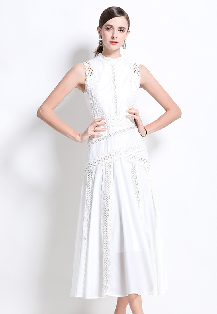 New European lace hollow sleeveless waist dress CA225042258BL