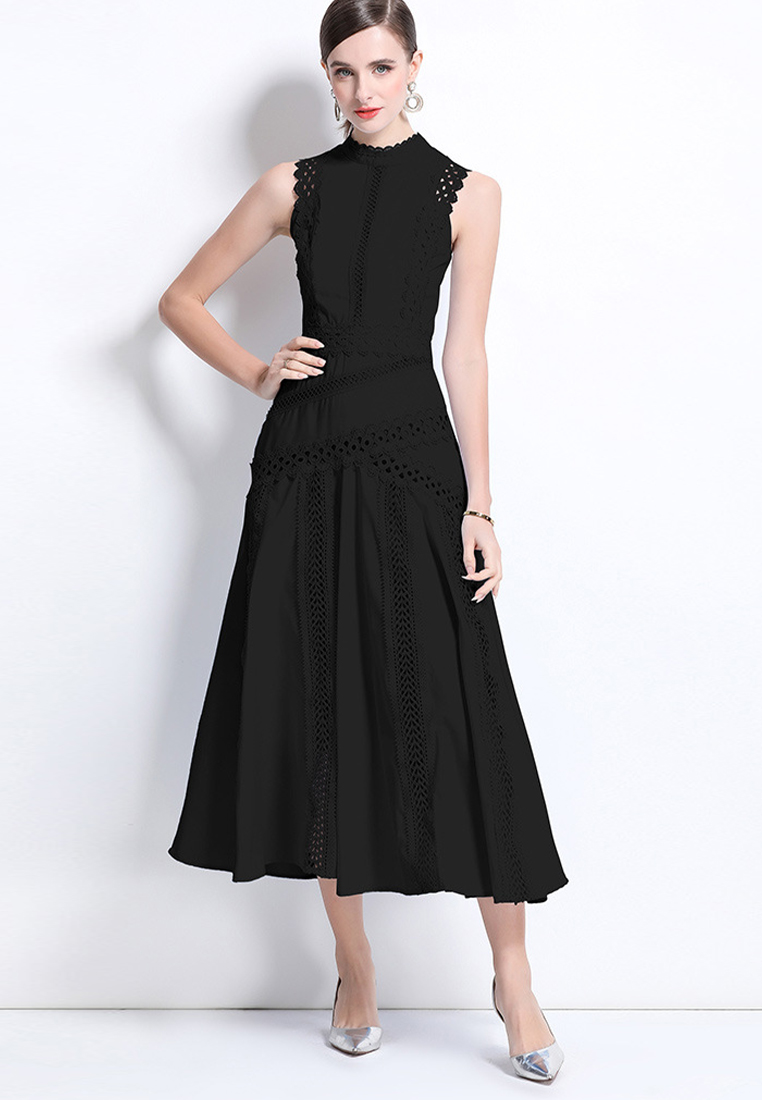 New European lace hollow sleeveless waist dress CA225042258BL