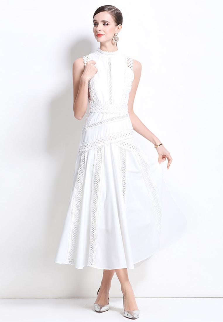 New European lace hollow sleeveless waist dress CA225042258BL