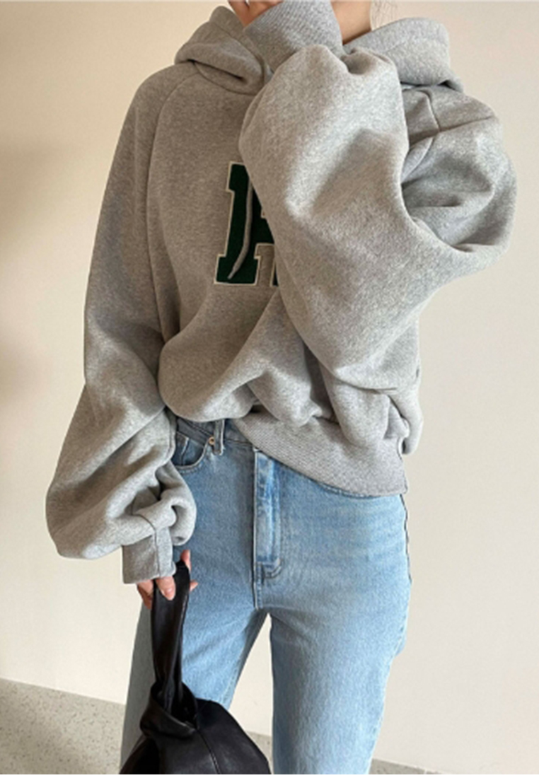 Korean style plush thick letter hooded top CA241128158GY