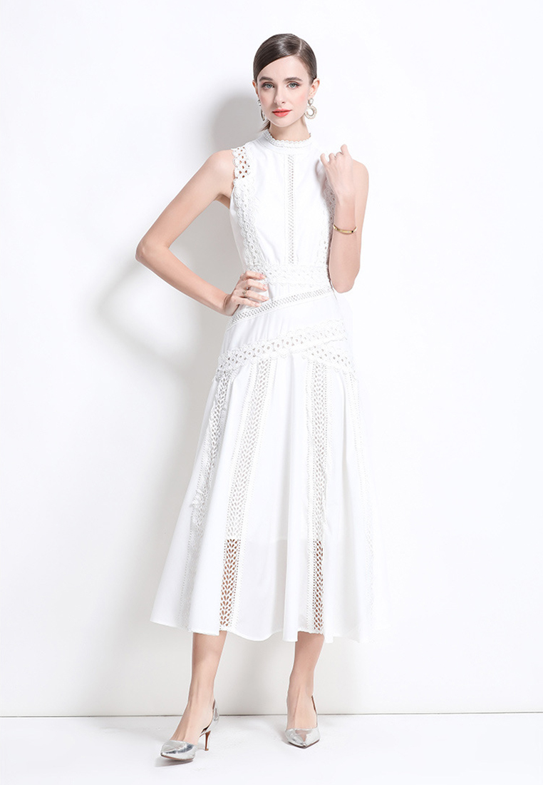 New European lace hollow sleeveless waist dress CA225042258BL