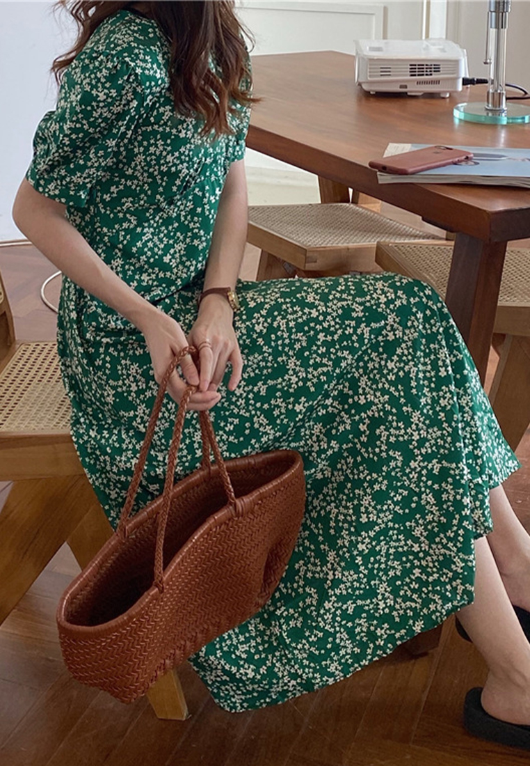 2024 Summer High Waist Green Chiffon Long Dress CA24041058GR