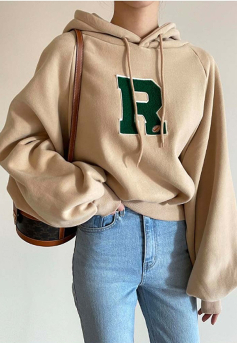 Korean style plush thick letter hooded top CA241128158GY