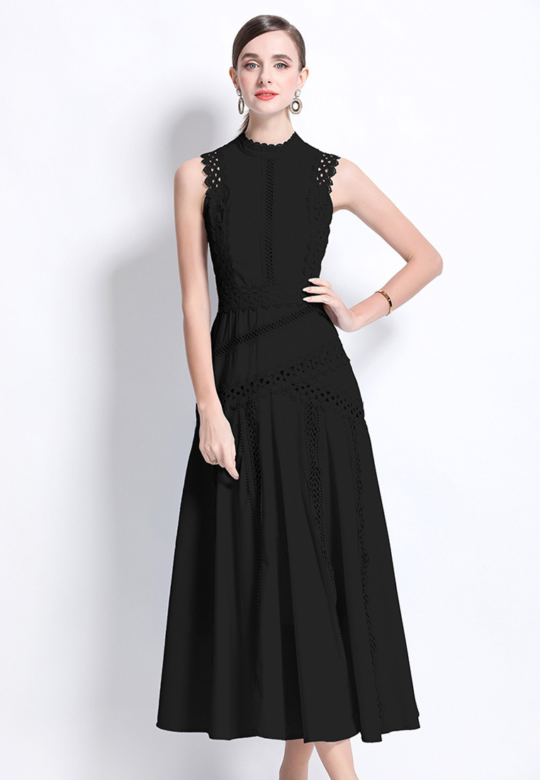 New European lace hollow sleeveless waist dress CA225042258BL