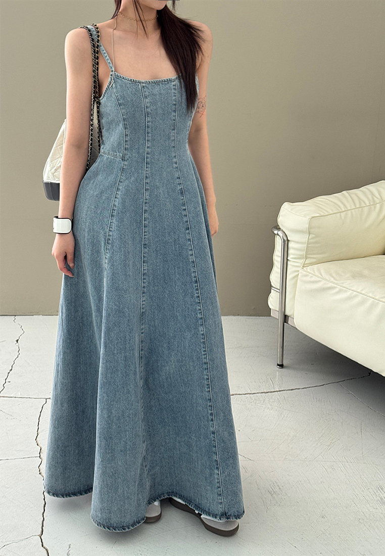 Summer new French denim dress backless suspender dress CA25060359BL