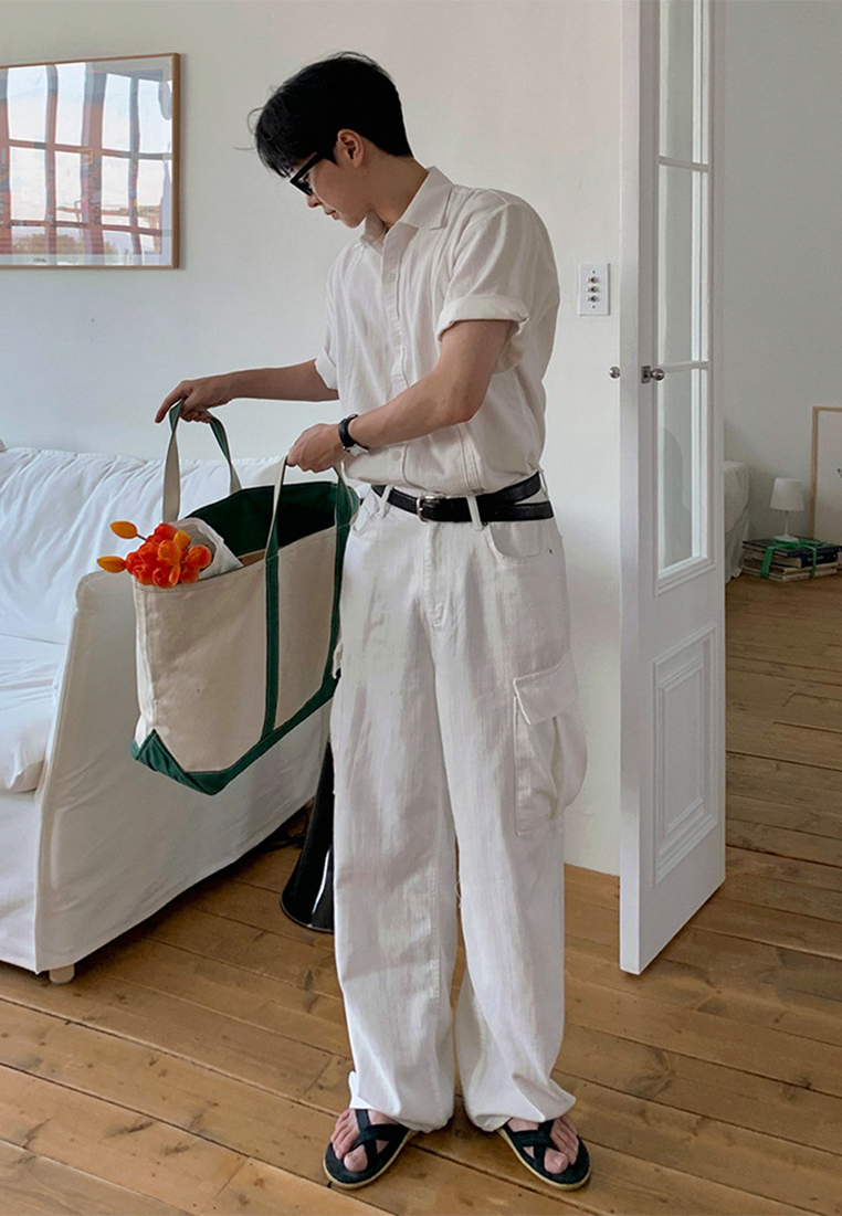 Men's Summer Loose Straight Denim Overalls CA25052359W