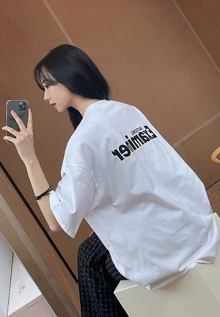 Summer Korean loose letter print cotton T-shirt CA25052358BL