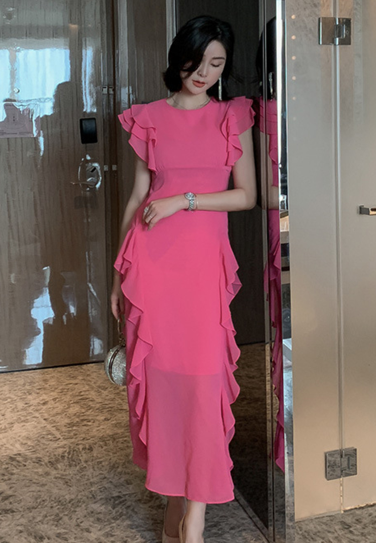 Korean Style Chiffon Slim Long Fishtail One-Piece Dress A21051301RD-S