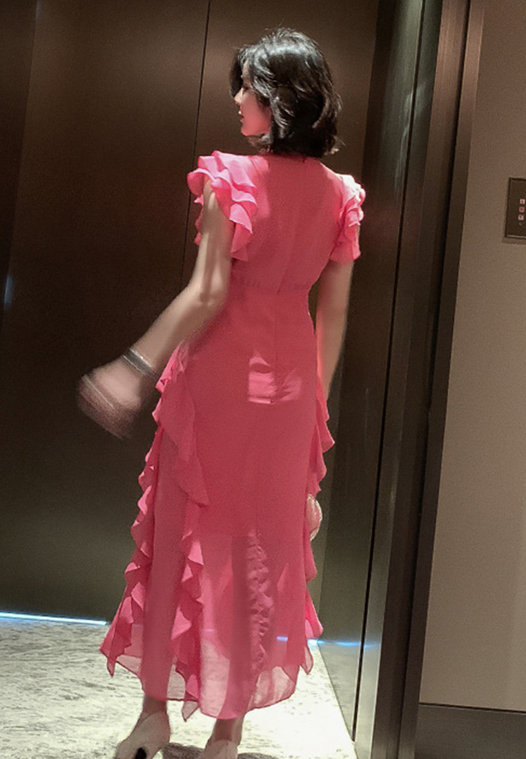 Korean Style Chiffon Slim Long Fishtail One-Piece Dress A21051301RD-S