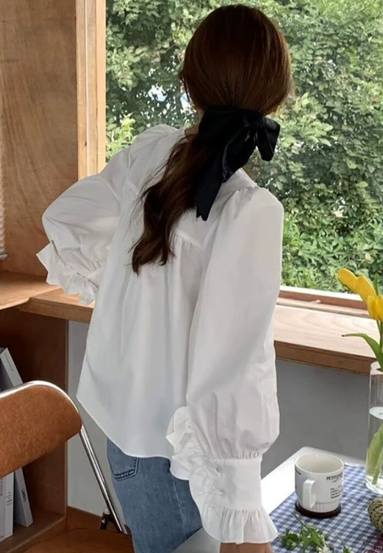 Spring French Round Neck Solid Color Long Sleeve Shirt CA25031101YE