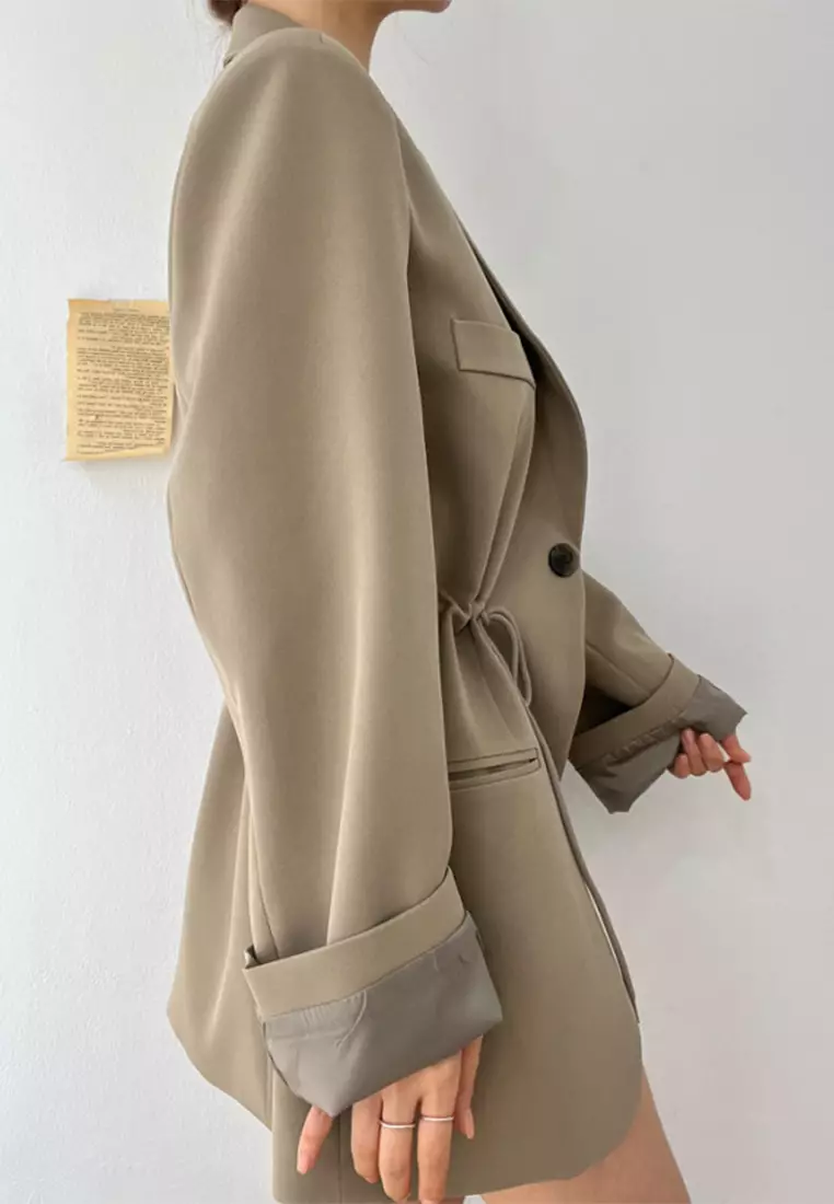 French retro drawstring waist jacket CA24092718BK