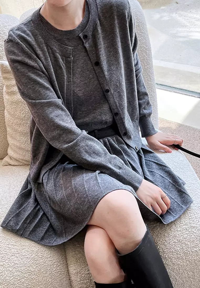 Korean knitted dress cardigan jacket set CA24092345BK