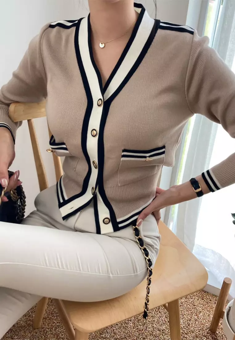 Vintage patchwork knitted cardigan sweater CA24092747BL