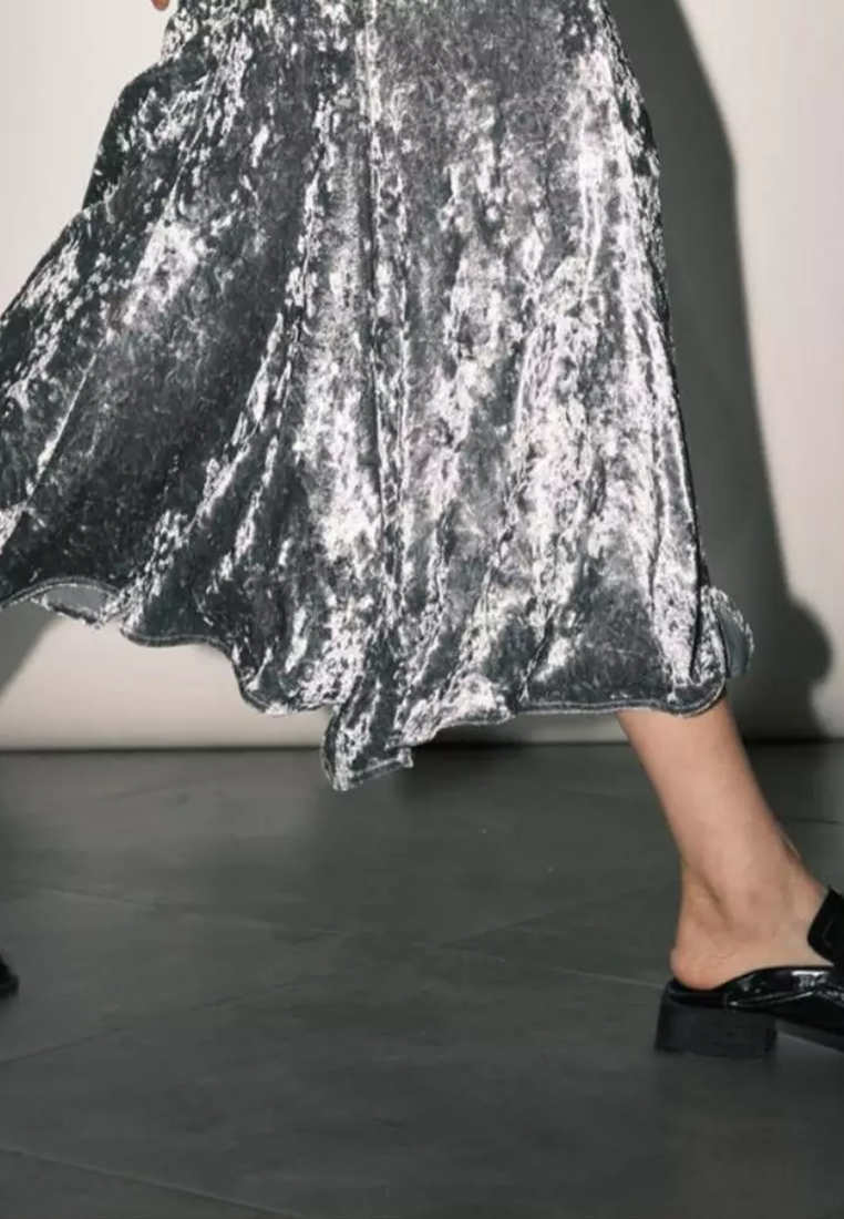 Temperament new diamond gloss velvet irregular fishtail skirt K102203GY