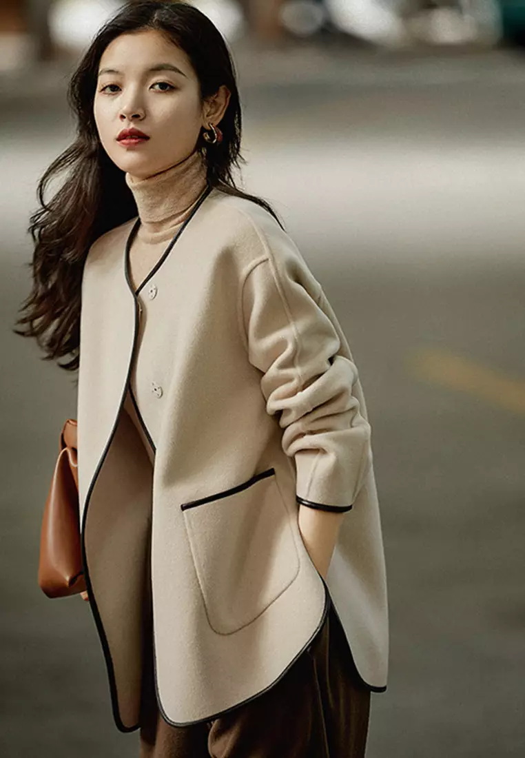 Temperament High-quality Reversible Short Cardigan Women's Coat A22100620BE-M
