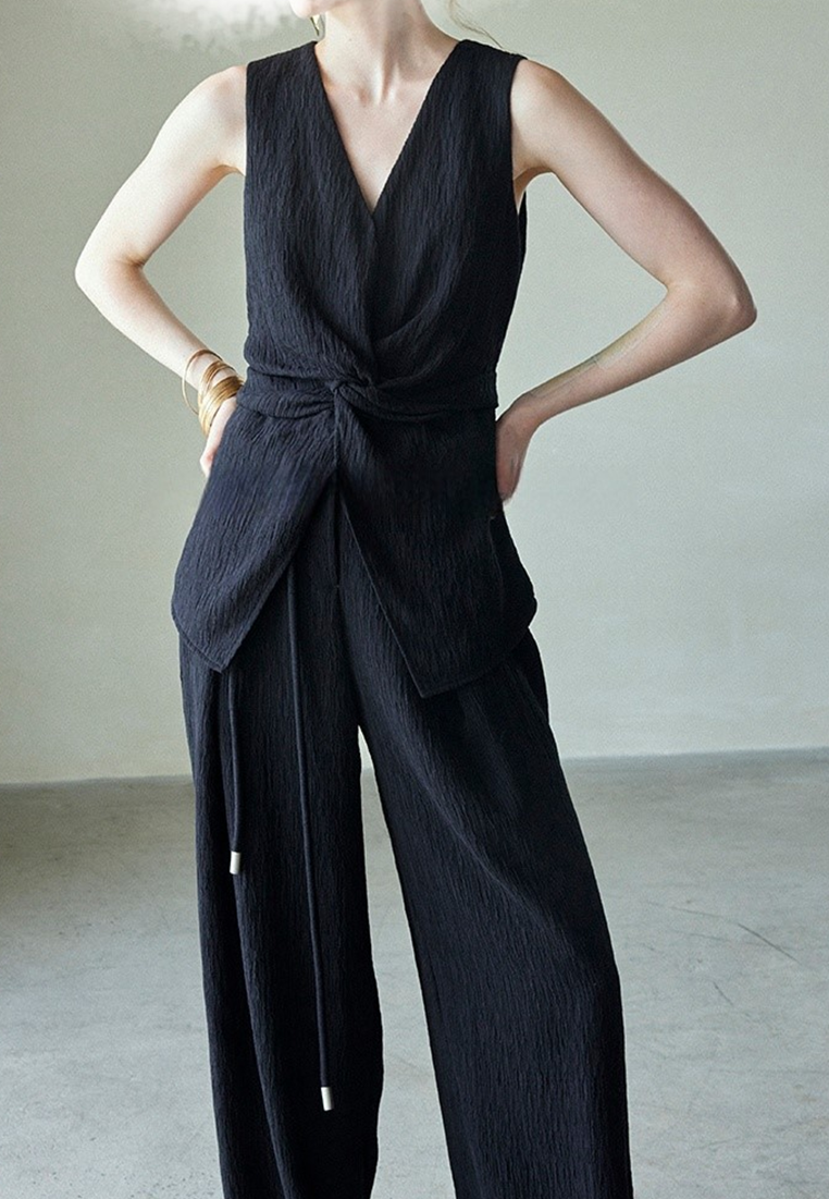 Summer V-neck sleeveless top and wide-leg pants set CA25052101BE