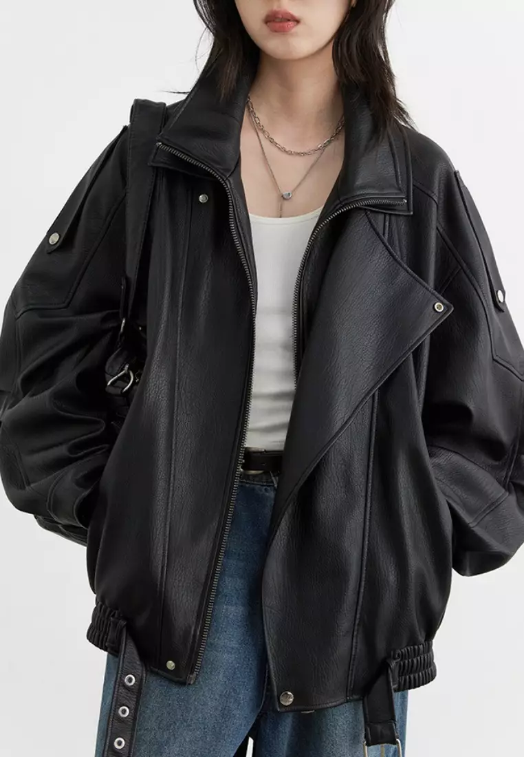 Luxury new style retro stand collar motorcycle jacket K112501BK