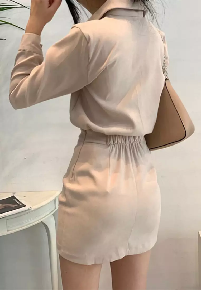 French style fashionable waist cinching solid color dress CA24092741BK