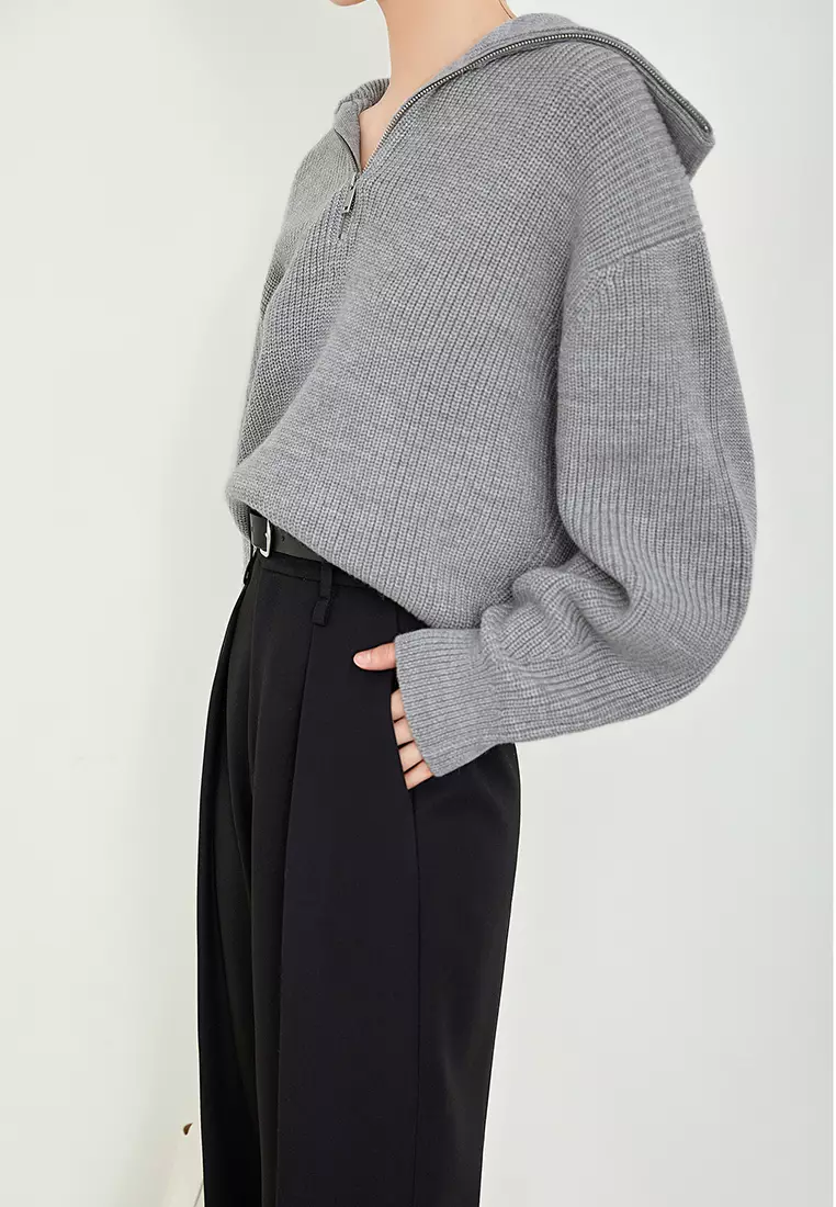 Grey casual straight leg pants CA24092304BK