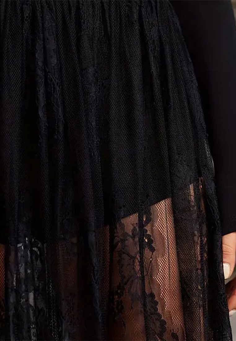 Summer new lace see through sexy midi skirt CA25042216BK