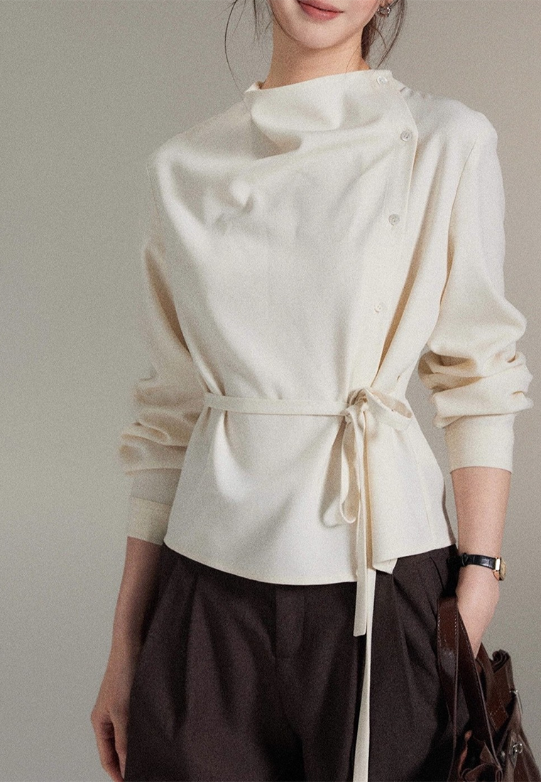 Simple asymmetrical tie-waist shirt CA25110706BE