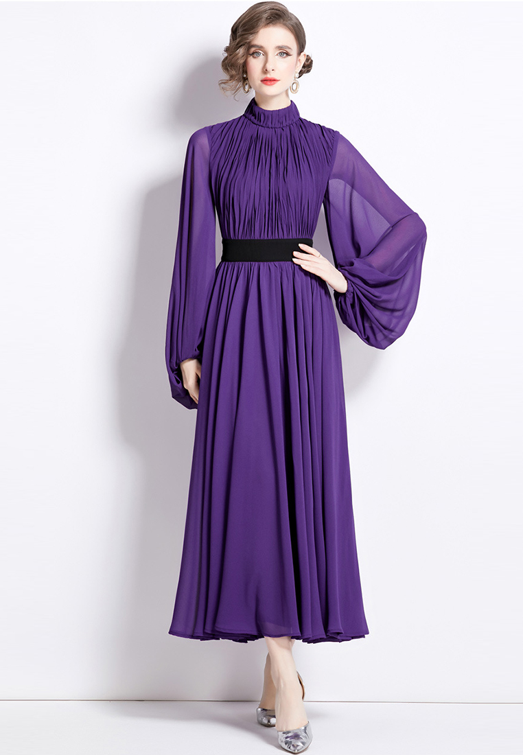 2024 purple dress temperament French long skirt CA24073106PU