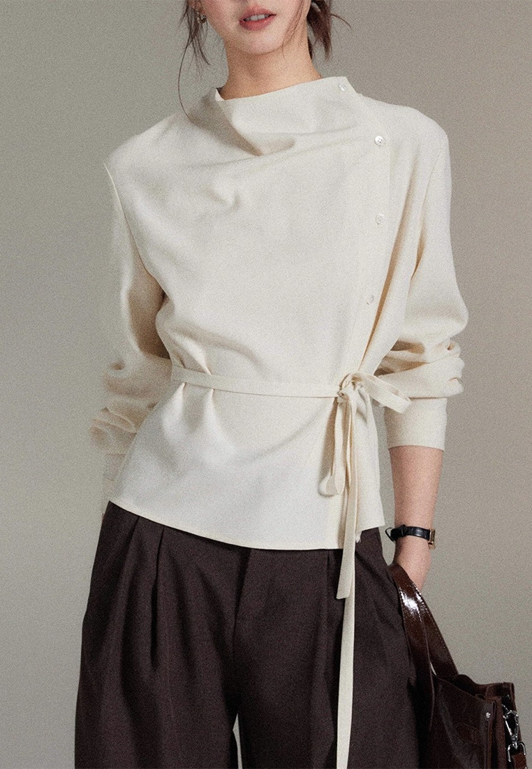 Simple asymmetrical tie-waist shirt CA25110706BE