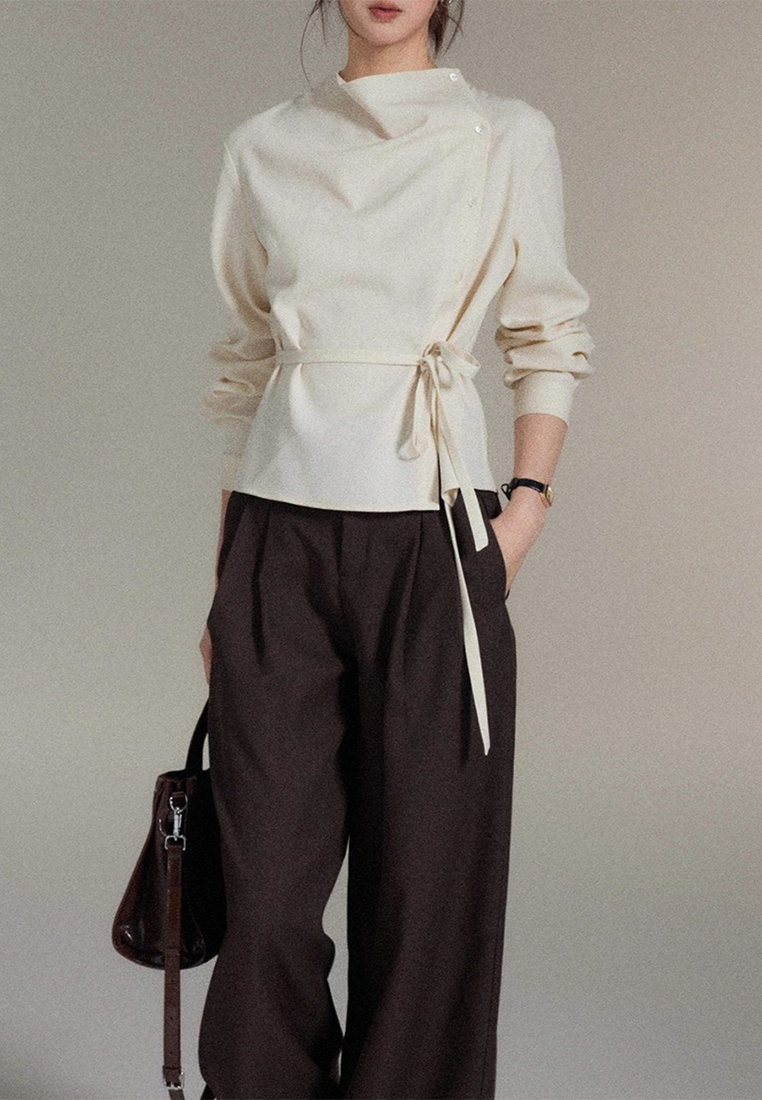 Simple asymmetrical tie-waist shirt CA25110706BE