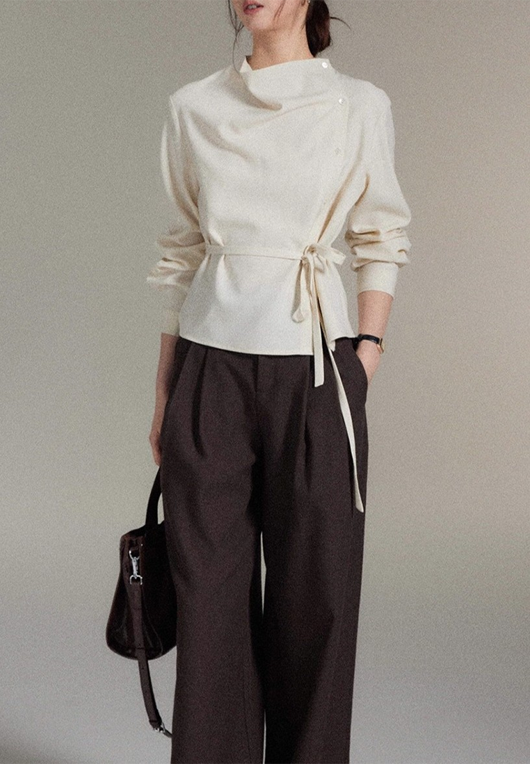 Simple asymmetrical tie-waist shirt CA25110706BE