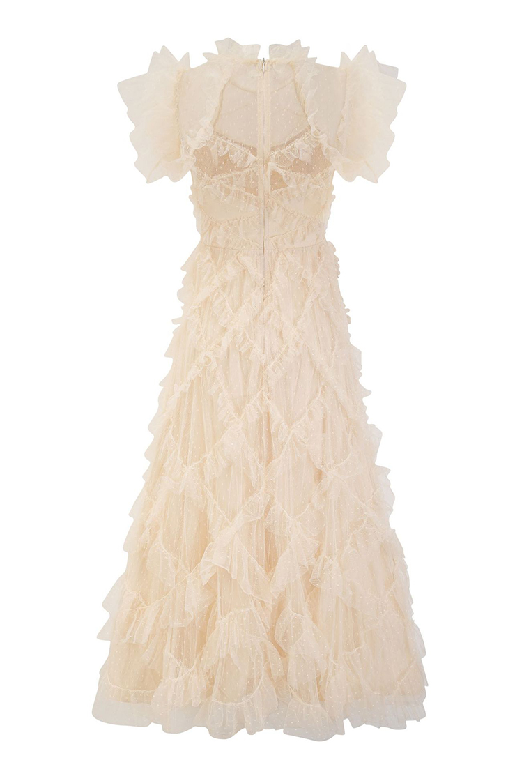 Temperament embroidered A-line skirt half-turtleneck gown CA24031906RD