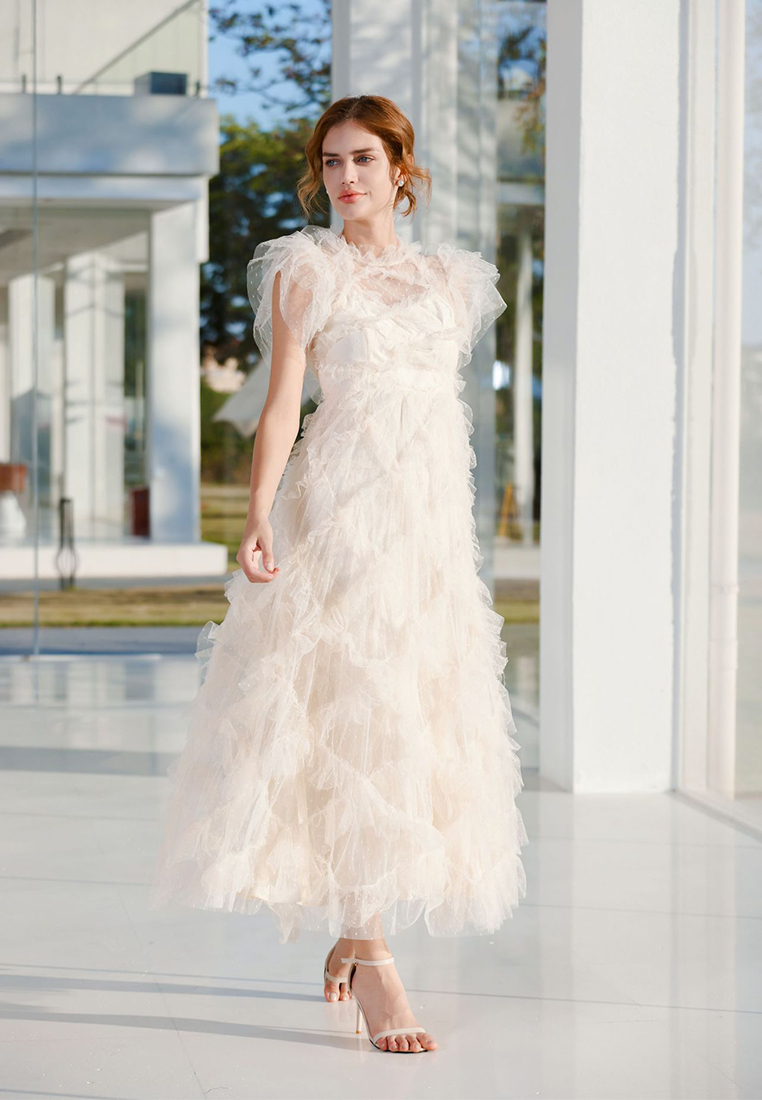 Temperament embroidered A-line skirt half-turtleneck gown CA24031906RD