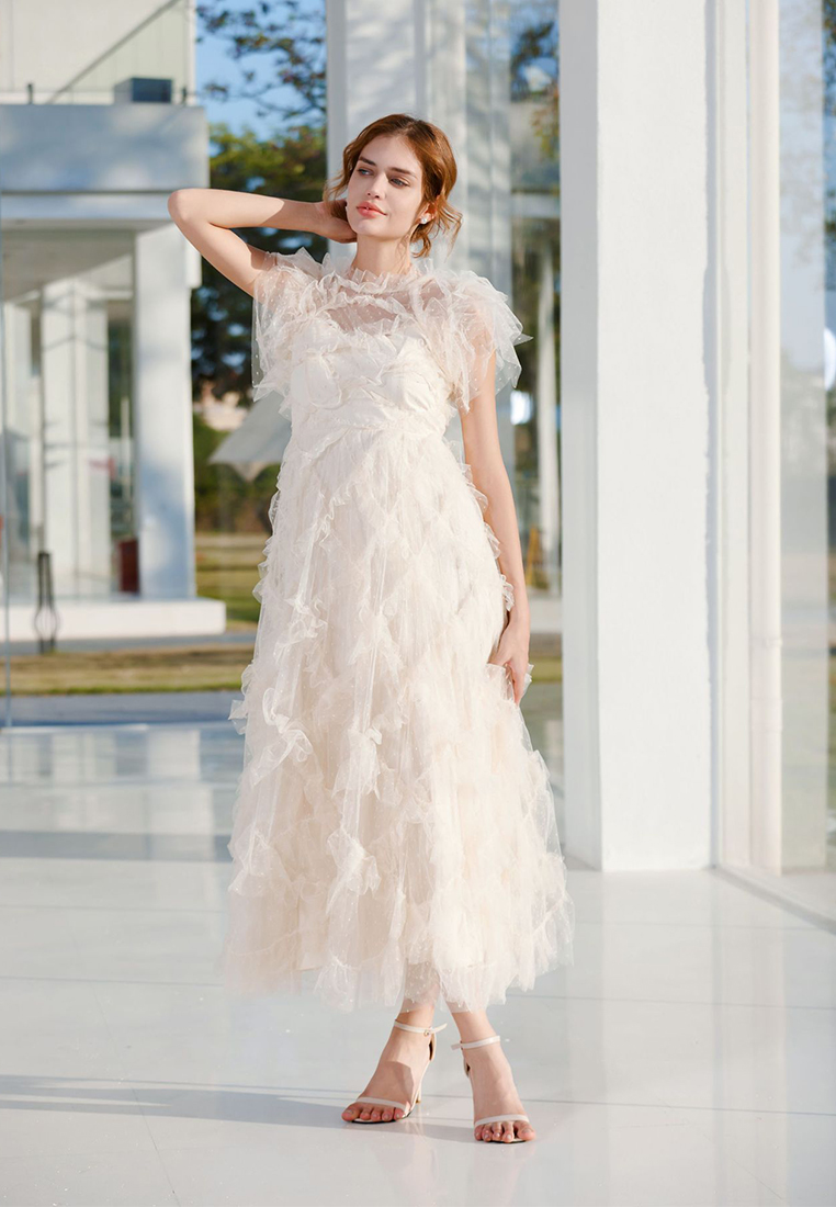 Temperament embroidered A-line skirt half-turtleneck gown CA24031906RD