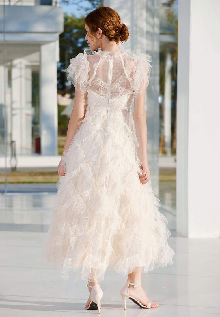 Temperament embroidered A-line skirt half-turtleneck gown CA24031906RD