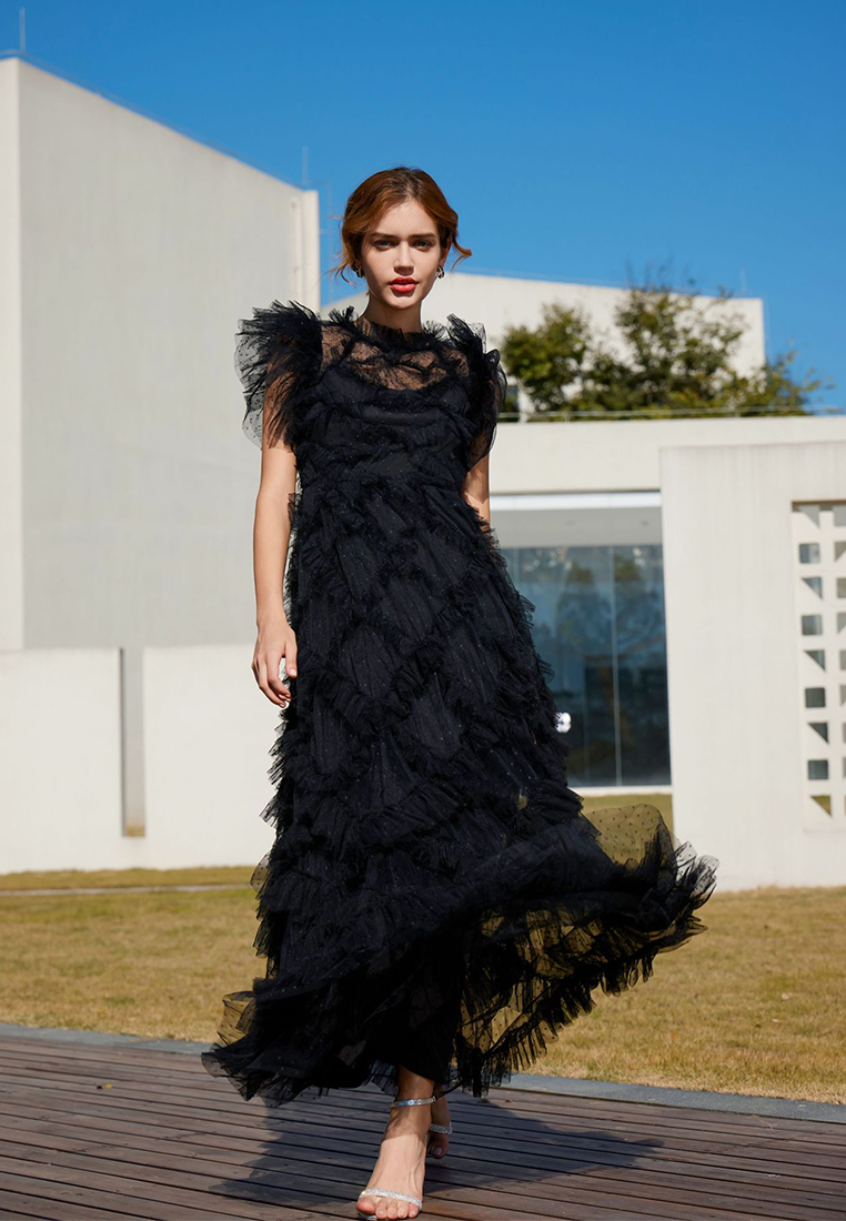 Temperament embroidered A-line skirt half-turtleneck gown CA24031906RD