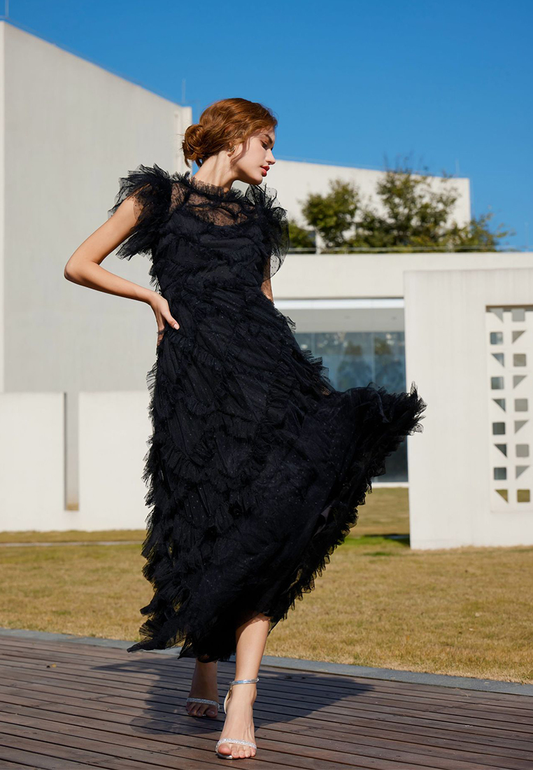 Temperament embroidered A-line skirt half-turtleneck gown CA24031906RD