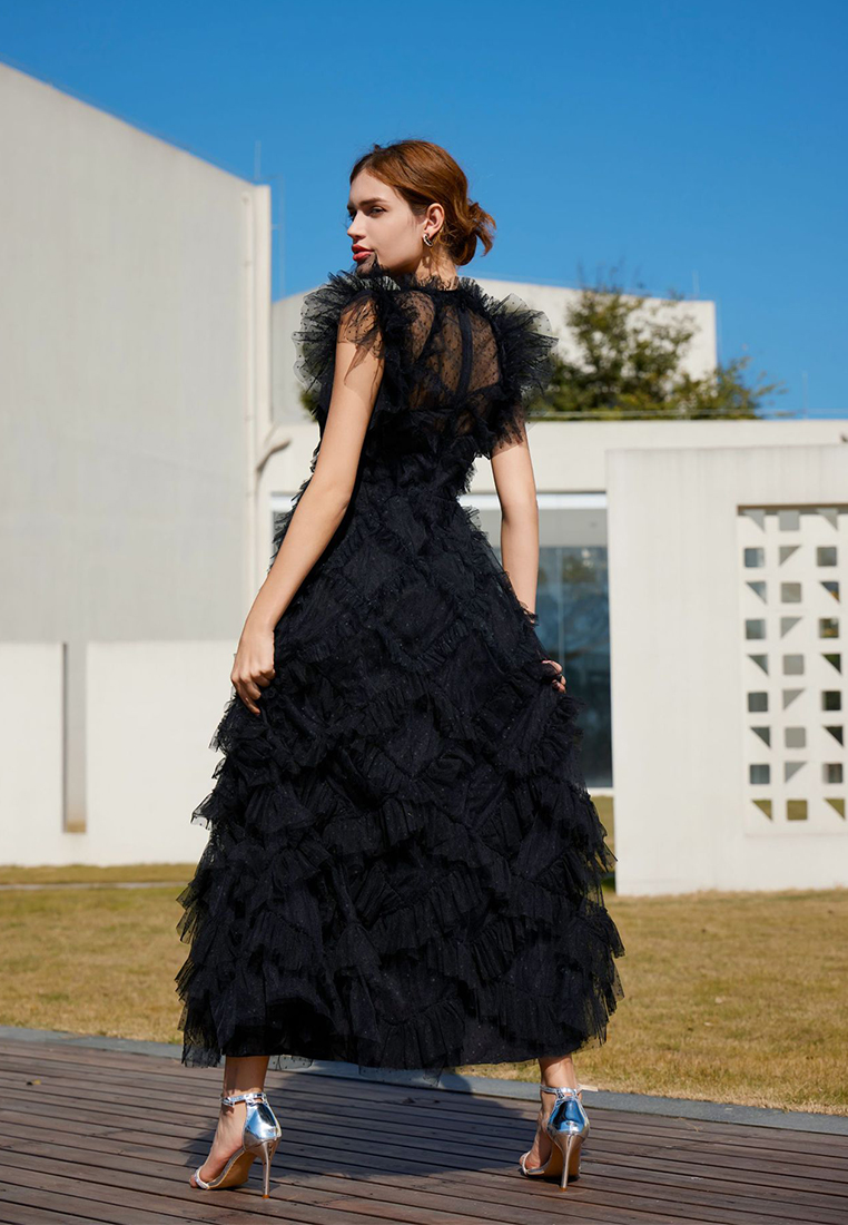 Temperament embroidered A-line skirt half-turtleneck gown CA24031906RD