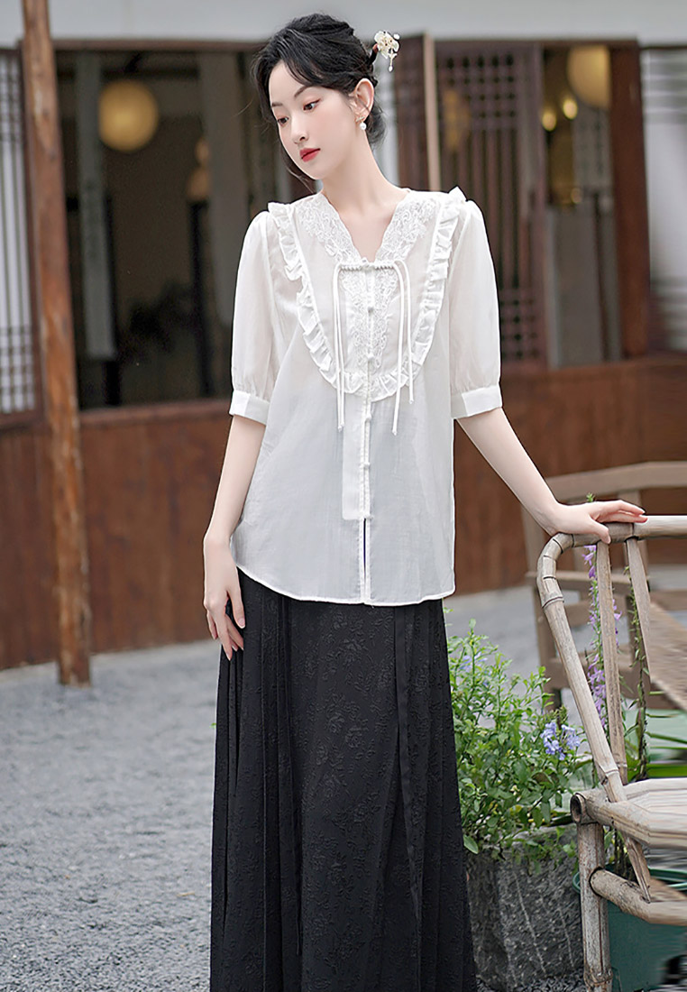 Shirt commuter black horse face skirt everyday shirt set CA011006