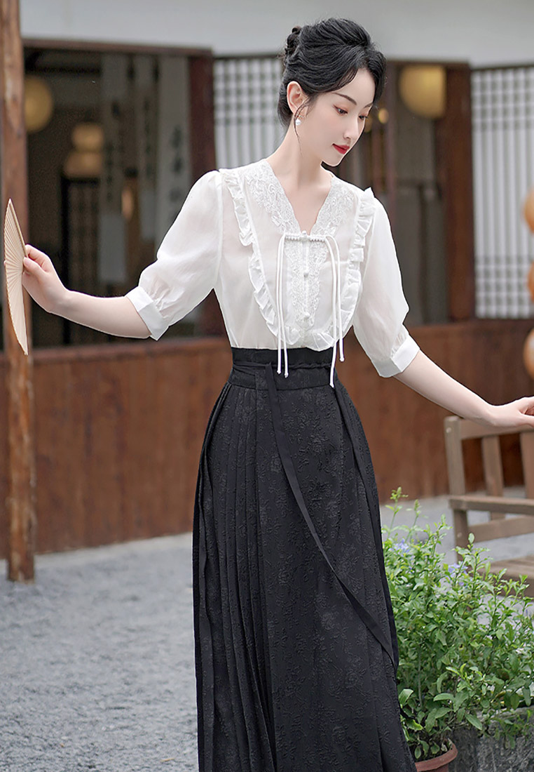 Shirt commuter black horse face skirt everyday shirt set CA011006